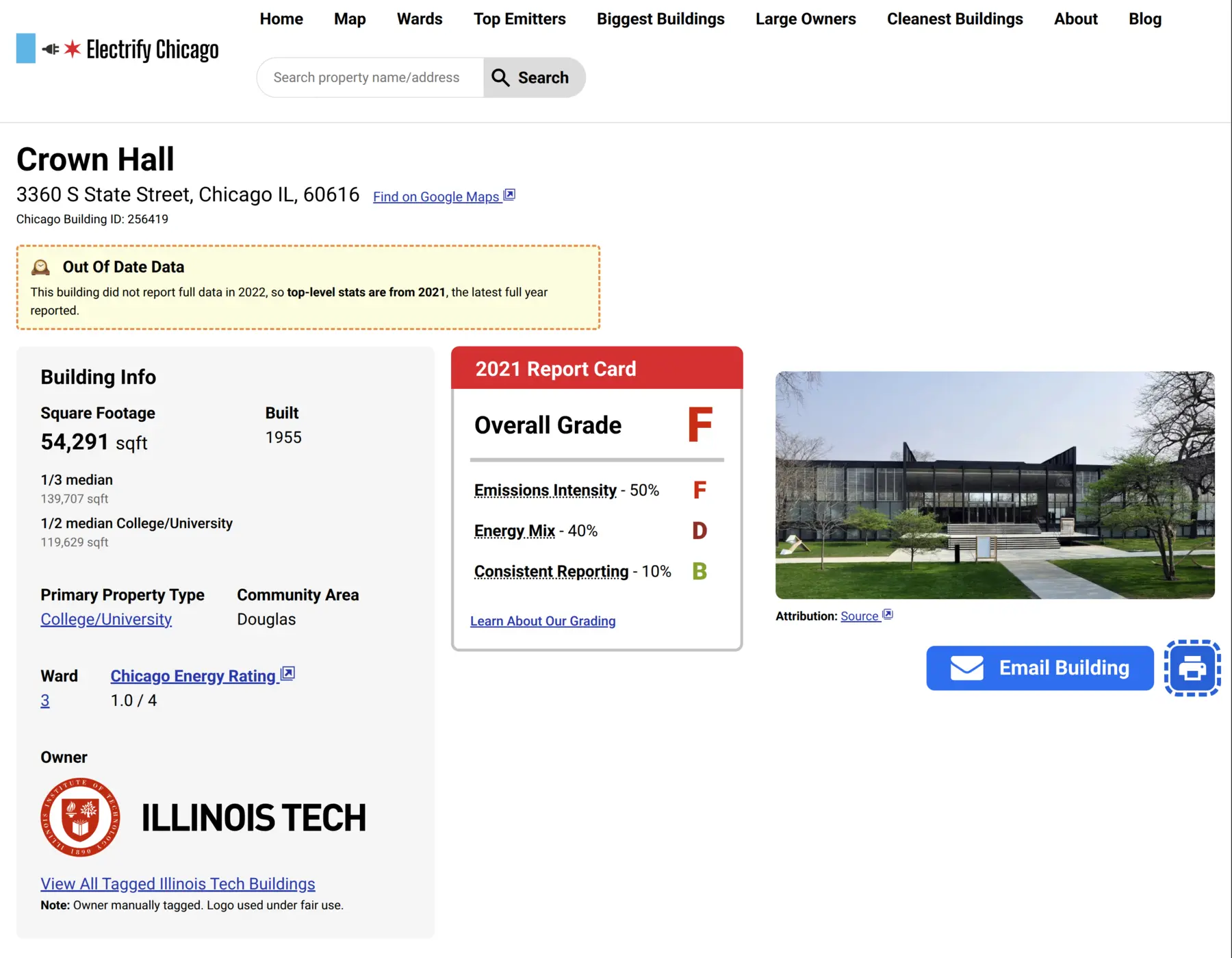 Building page showing the new print mode button in the top right corner